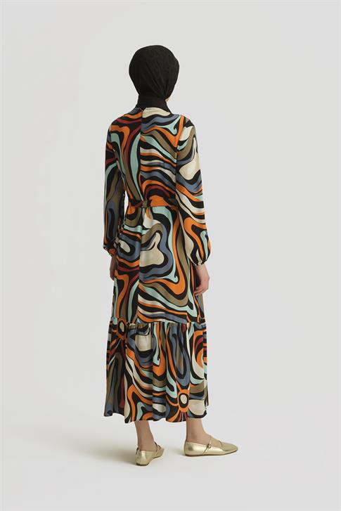 Armine Desenli Elbise 25YT909 İndigo