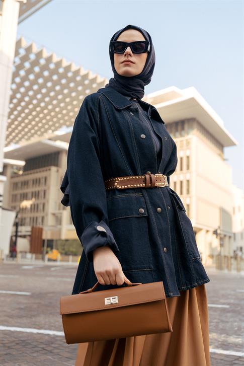 Armine Zımbalı Denim Kap 25YD9115 Koyu Lacivert