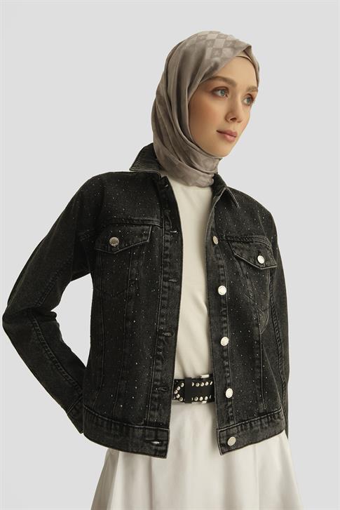 Armine Taş İşlemeli Denim Ceket 25YD9117 Antrasit