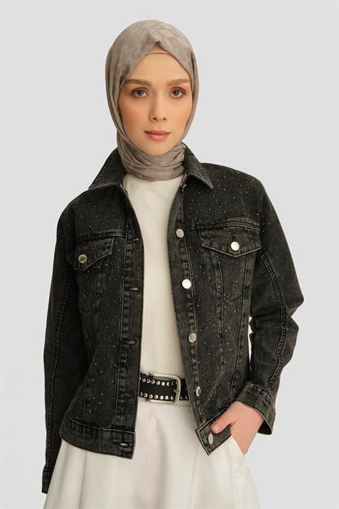 Armine Taş İşlemeli Denim Ceket 25YD9117 Antrasit