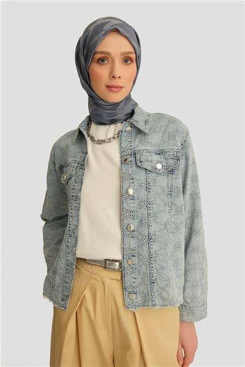 Armine Fisto İşlemeli Denim Ceket 25YD9119 Mavi