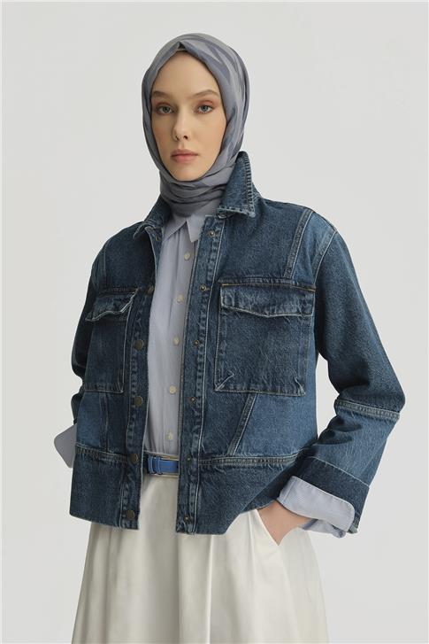 Armine Patchwork Denim Ceket 25YD9120 İndigo