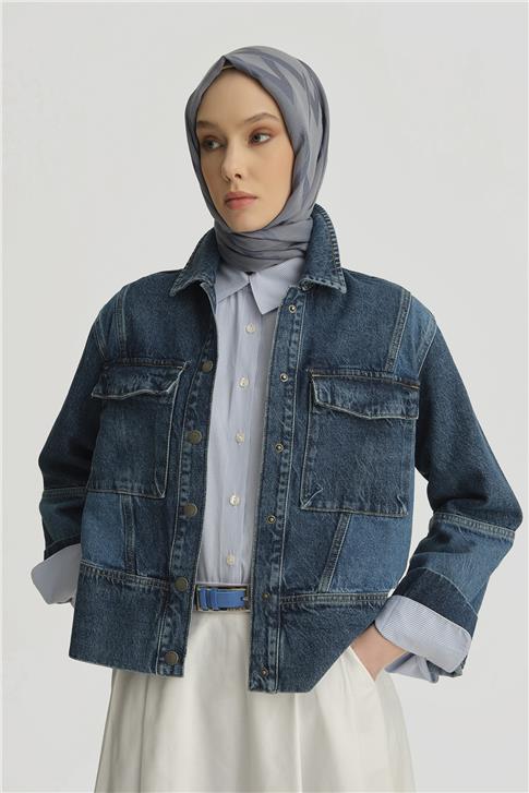 Armine Patchwork Denim Ceket 25YD9120 İndigo