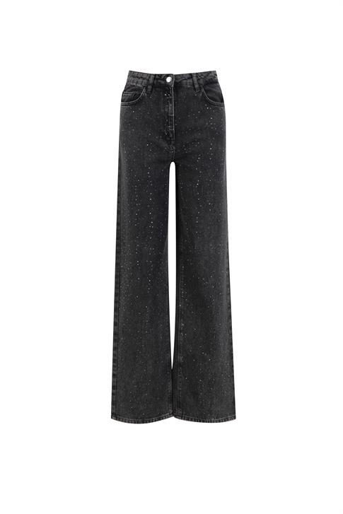 Armine Taş İşlemeli Wide Leg Denim Pantolon 25YD9132 Antrasit