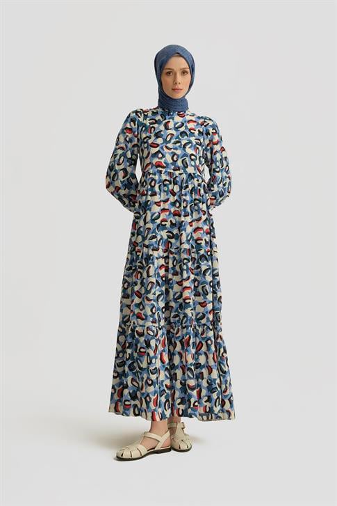 Armine Şal Desenli Elbise 25YT914 Mavi