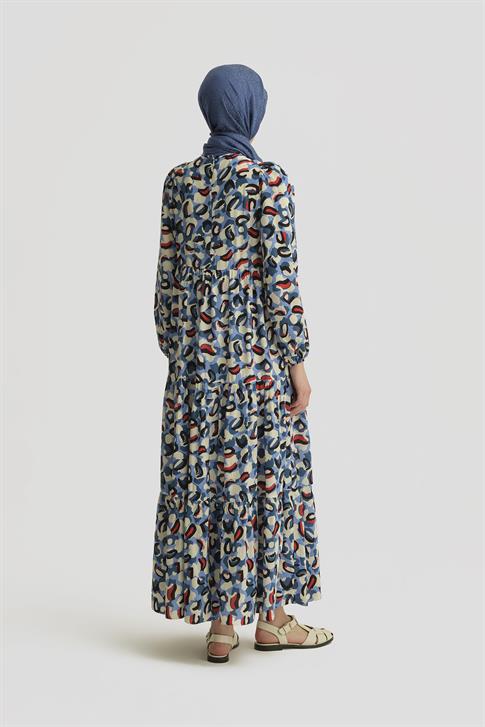 Armine Şal Desenli Elbise 25YT914 Mavi