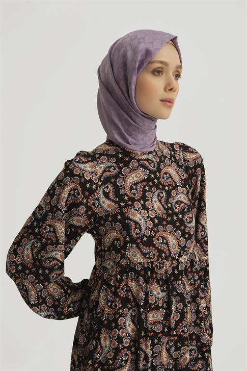 Armine Şal Desenli Elbise 25YT914 Siyah