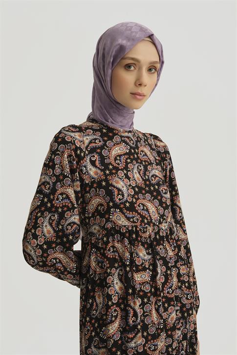 Armine Şal Desenli Elbise 25YT914 Siyah