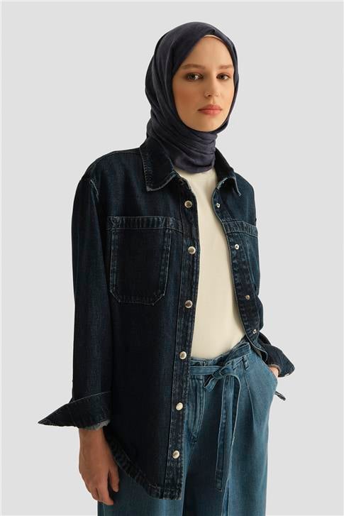 Armine Tencel Gömlek Ceket 25YD9140 Koyu Lacivert