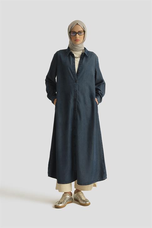 Armine Tencel Tunik Elbise 25YD9143 Koyu Lacivert