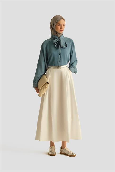 Armine Fular Detaylı Tencel Gömlek  25YD9144 İndigo