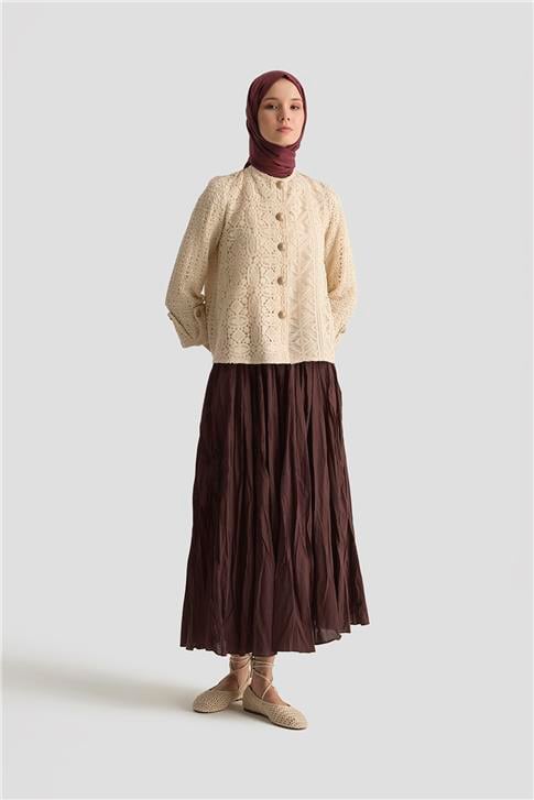 Armine Kırışık Vual Etek 25YD9180 Kızıl Kahve