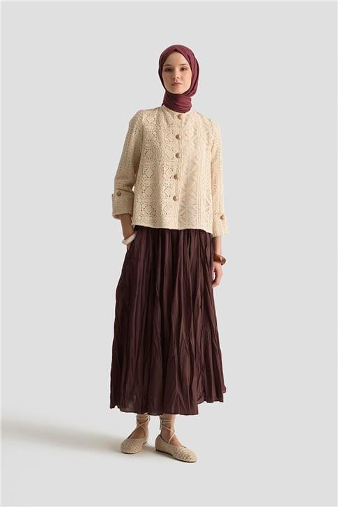 Armine Kırışık Vual Etek 25YD9180 Kızıl Kahve