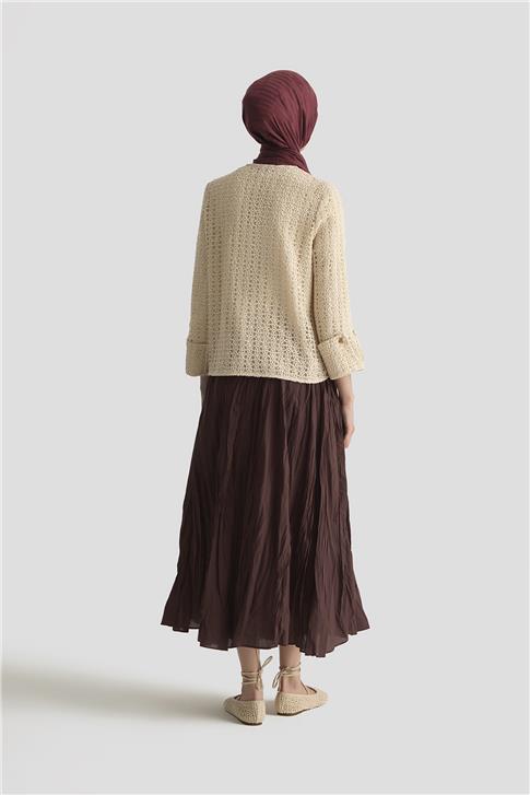 Armine Kırışık Vual Etek 25YD9180 Kızıl Kahve