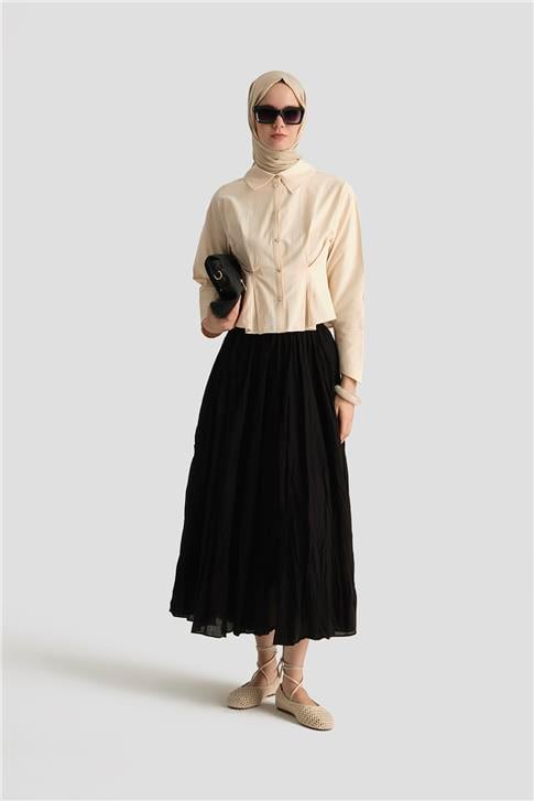 Armine Kırışık Vual Etek 25YD9180 Siyah