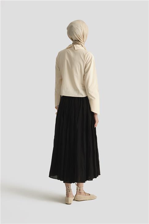 Armine Kırışık Vual Etek 25YD9180 Siyah