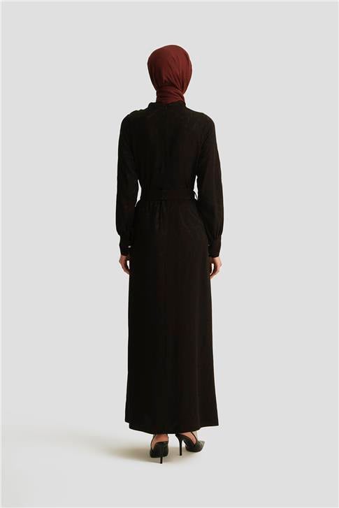 Armine Desenli Saten Elbise 25YT920 Siyah