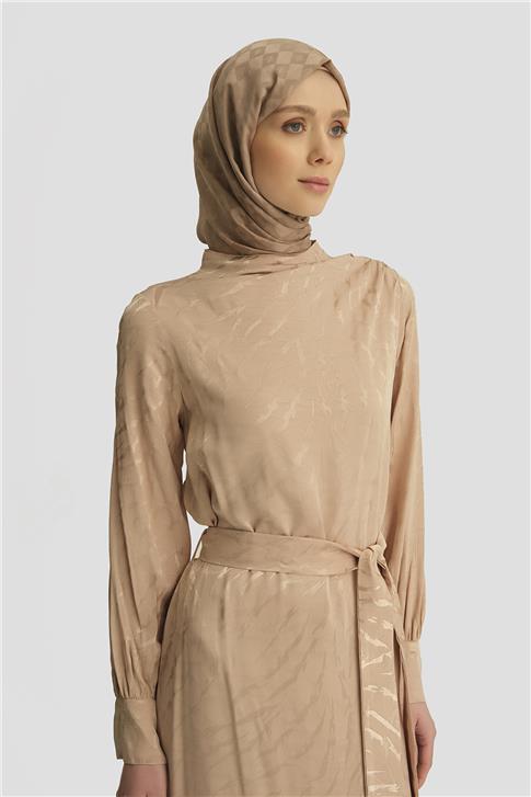 Armine Desenli Saten Elbise 25YT920 Vizon-Vizon