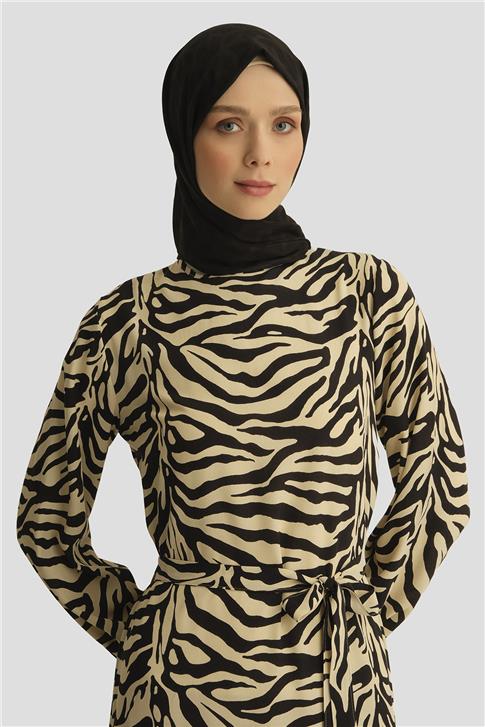 Armine Trend Elbise 25YT928 Siyah - Beyaz