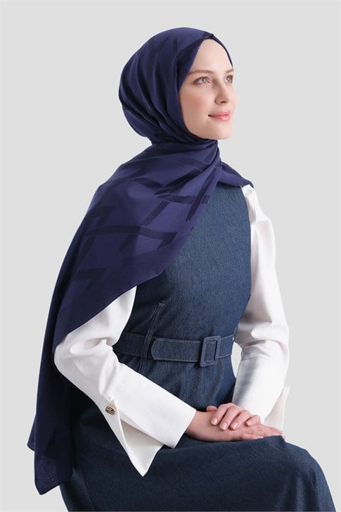 Armine Lyocell Naia Zikzak Desen Şal  1- 02 Lacivert