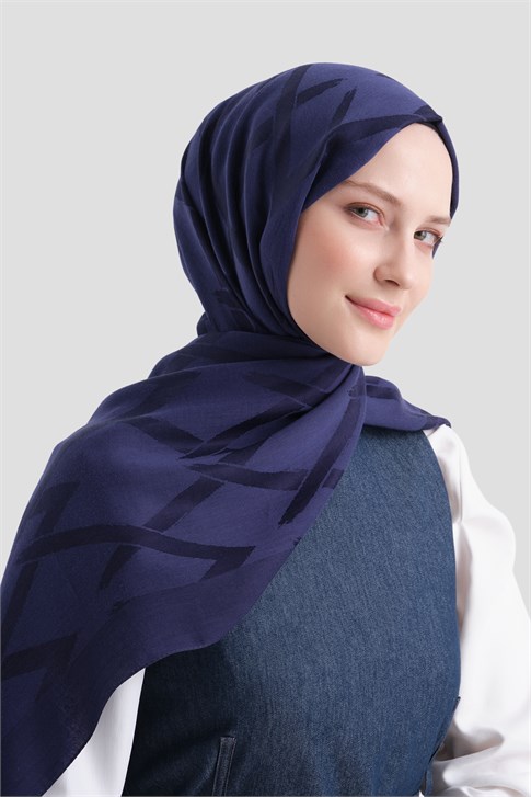 Armine Lyocell Naia Zikzak Desen Şal  1- 02 Lacivert