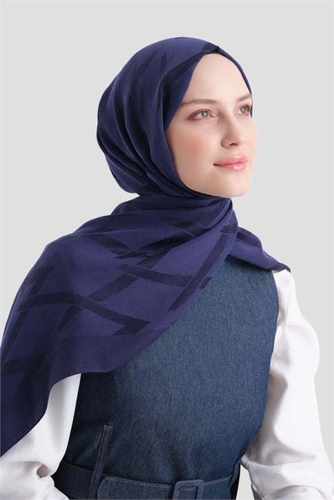 Armine Lyocell Naia Zikzak Desen Şal  1- 02 Lacivert