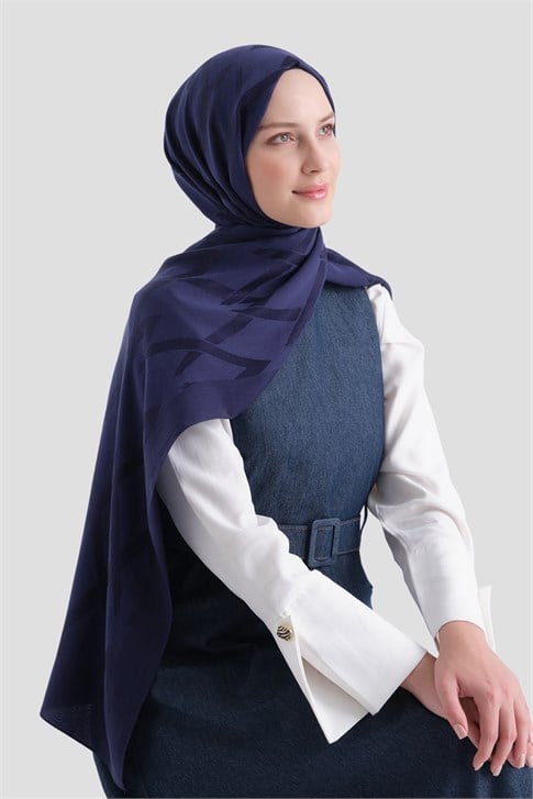 Armine Lyocell Naia Zikzak Desen Şal  1- 02 Lacivert