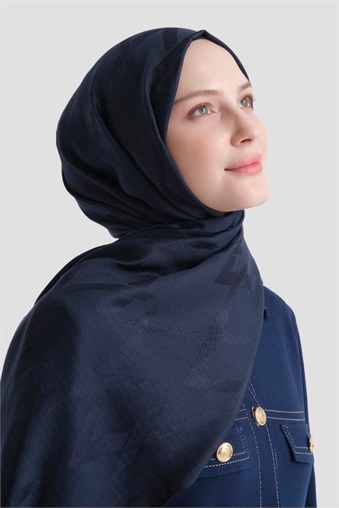 Armine Lyocell Naia Zikzak Desen Şal  1- 03 Koyu Lacivert
