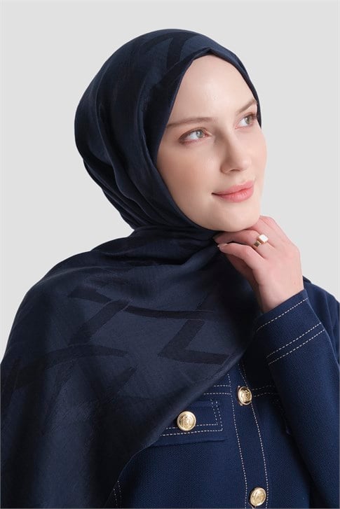 Armine Lyocell Naia Zikzak Desen Şal  1- 03 Koyu Lacivert