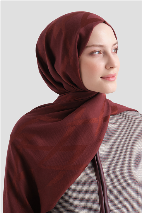 Armine Lyocell Naia Zikzak Desen Şal  1- 32 Bordo
