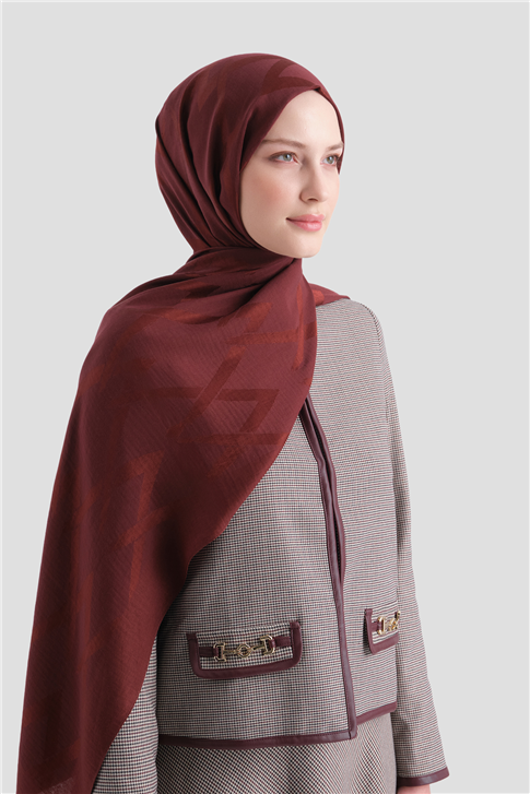 Armine Lyocell Naia Zikzak Desen Şal  1- 32 Bordo