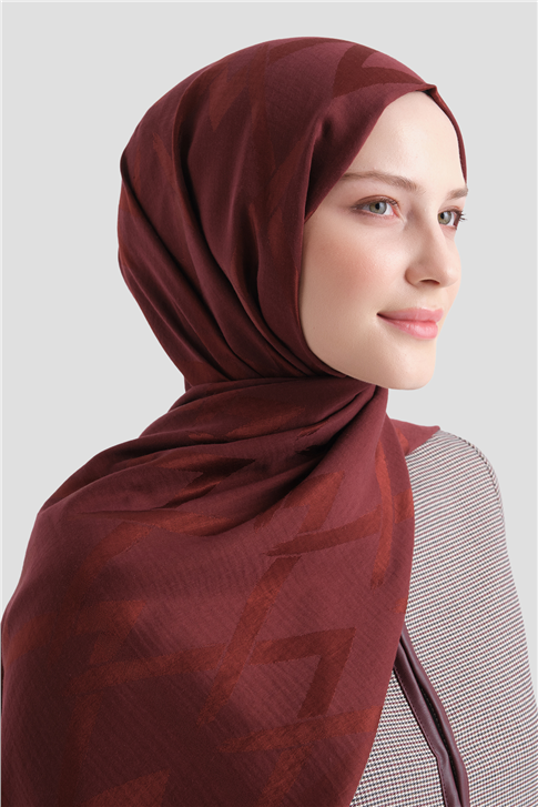 Armine Lyocell Naia Zikzak Desen Şal  1- 32 Bordo