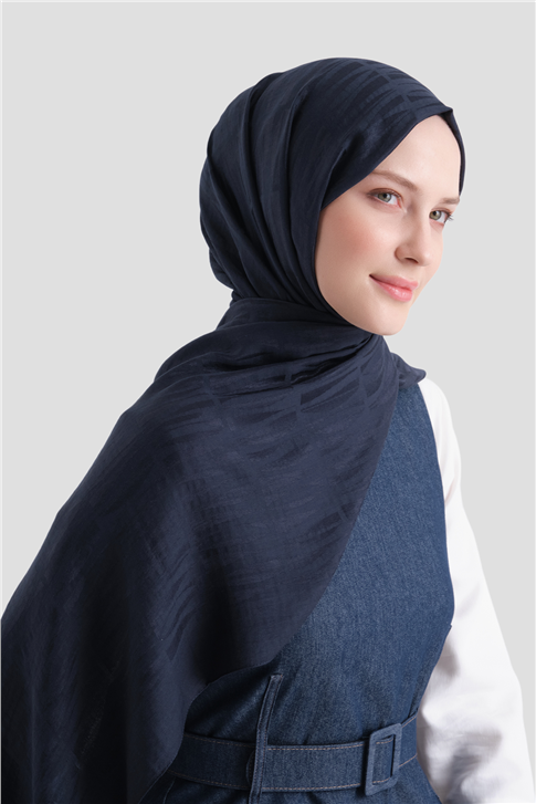Armine Lyocell Naia Çubuk Desen Şal 3 03 Koyu Lacivert