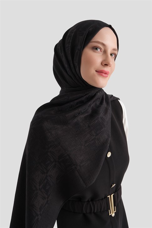 Armine Lyocell Naia Kare Monogram Şal 6 01 Siyah