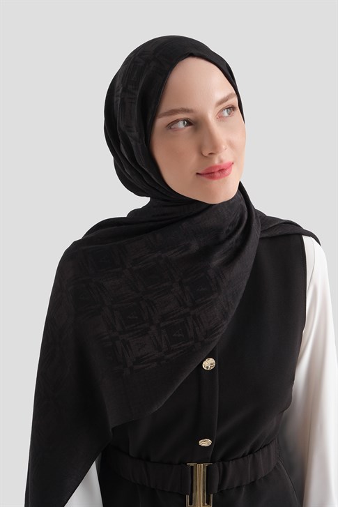 Armine Lyocell Naia Kare Monogram Şal 6 01 Siyah