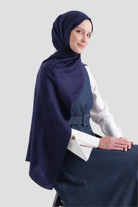 Armine Lyocell Naia Kare Monogram Şal 6 02 Lacivert