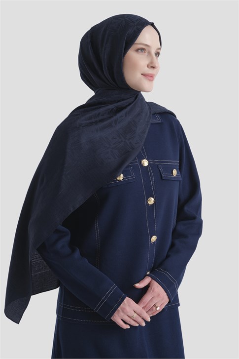 Armine Lyocell Naia Kare Monogram Şal 6 03 Koyu Lacivert