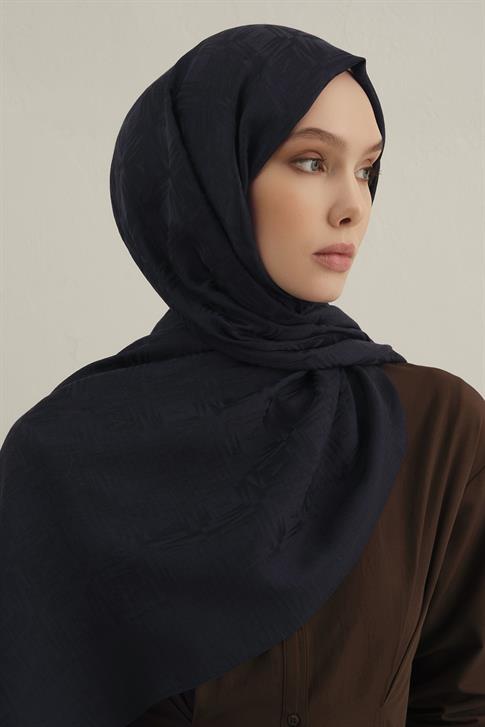 Armine Lyocell Naia Kare Monogram Şal 6 03 Koyu Lacivert