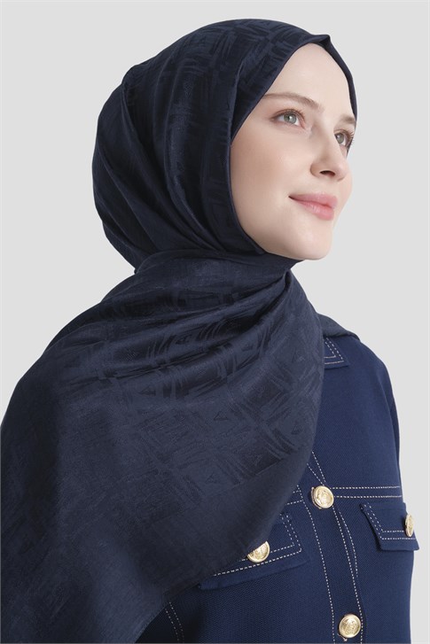 Armine Lyocell Naia Kare Monogram Şal 6 03 Koyu Lacivert