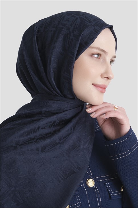 Armine Lyocell Naia Kare Monogram Şal 6 03 Koyu Lacivert