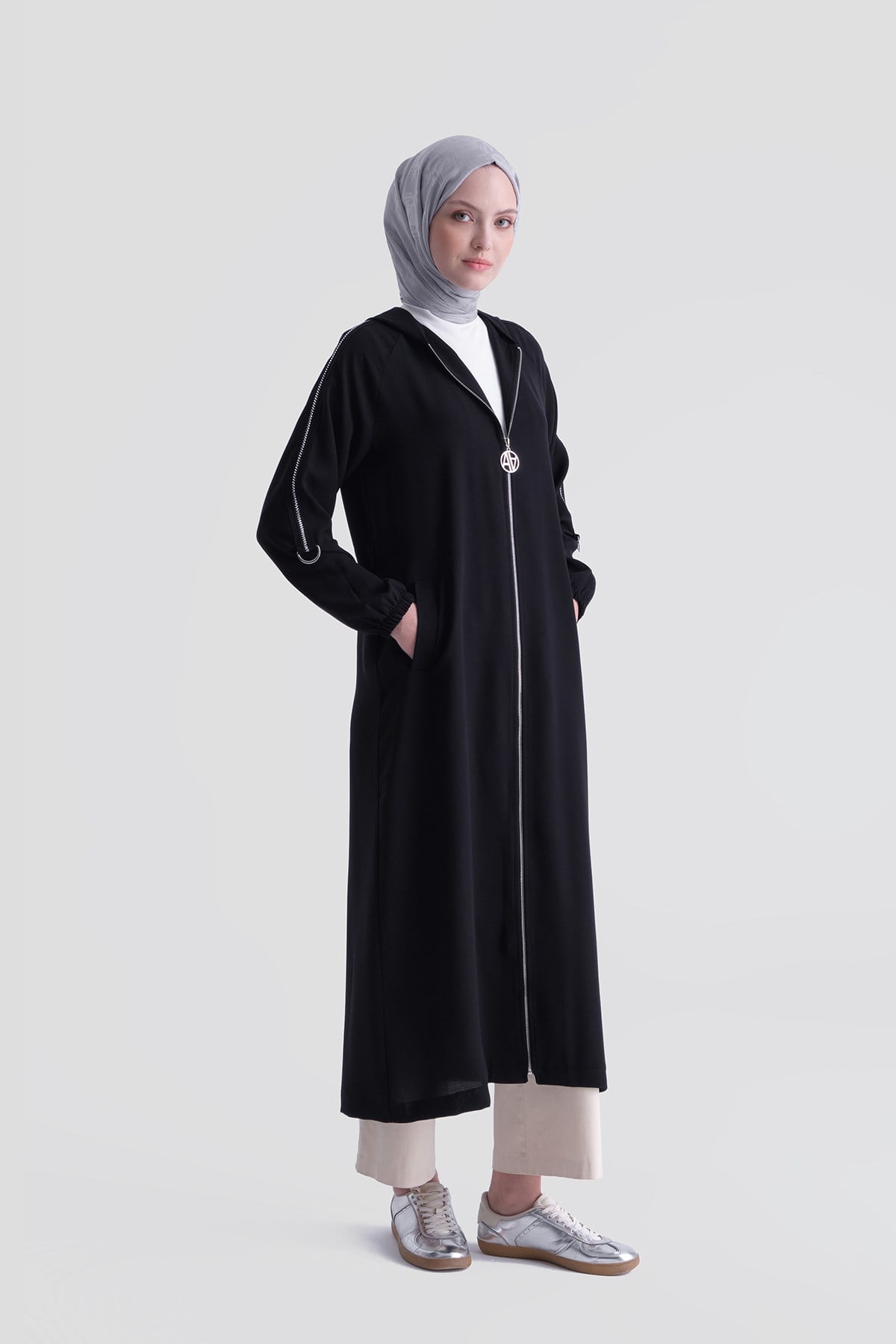 Simli Şeritli Pardesü Siyah AGPR1253-SYH | Armine