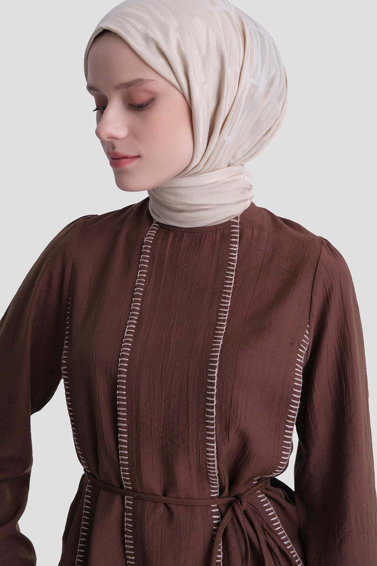Dikiş Detaylı Takım Kahverengi AGTK1264-KHV | Armine