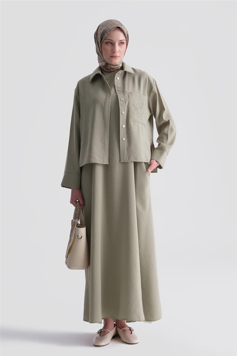 İşlemeli Ceket Elbise Takım Küf Yeşili AGTK1348-KFY | Armine
