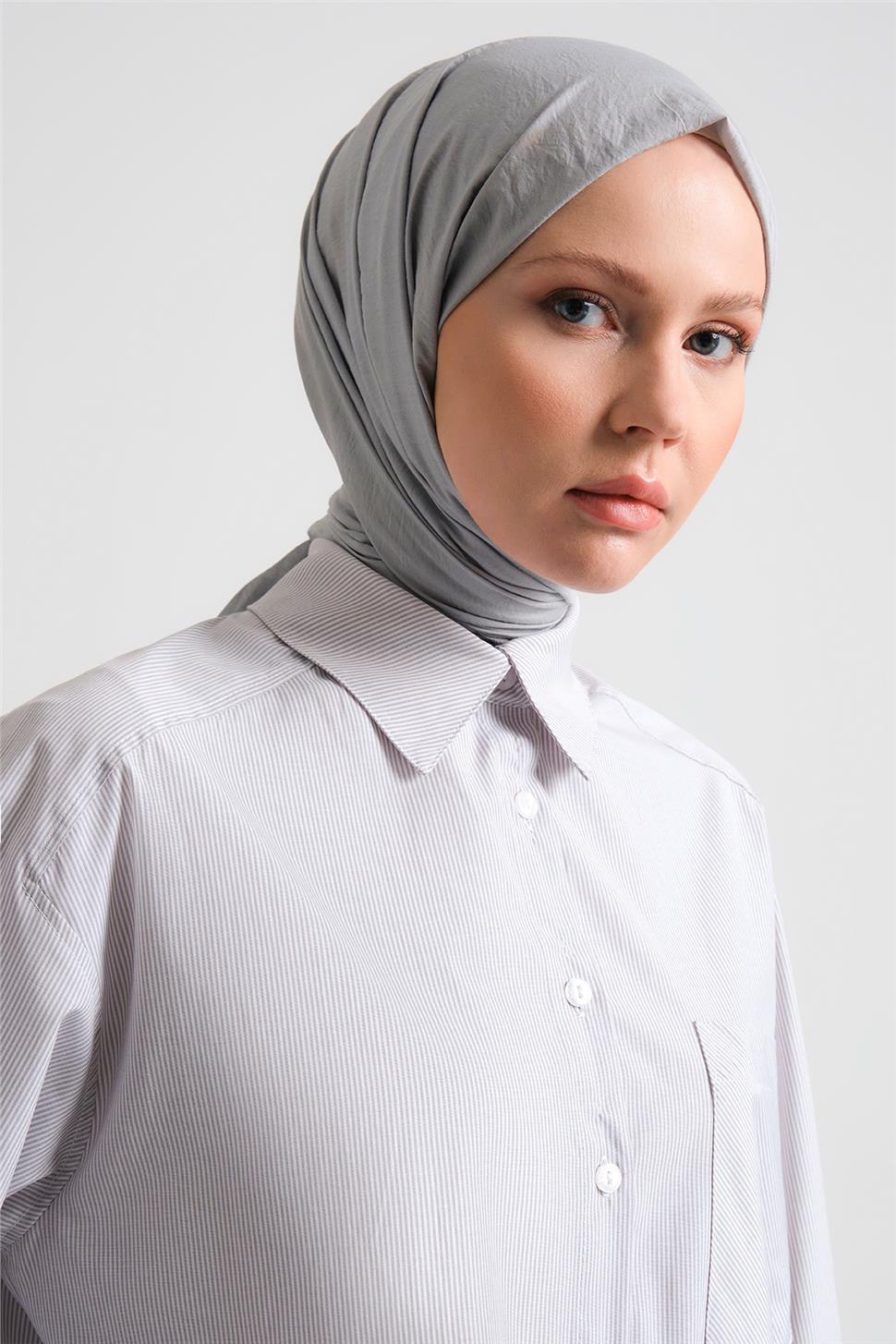 Armine Çizgili Gömlek Ort3440 Vizon