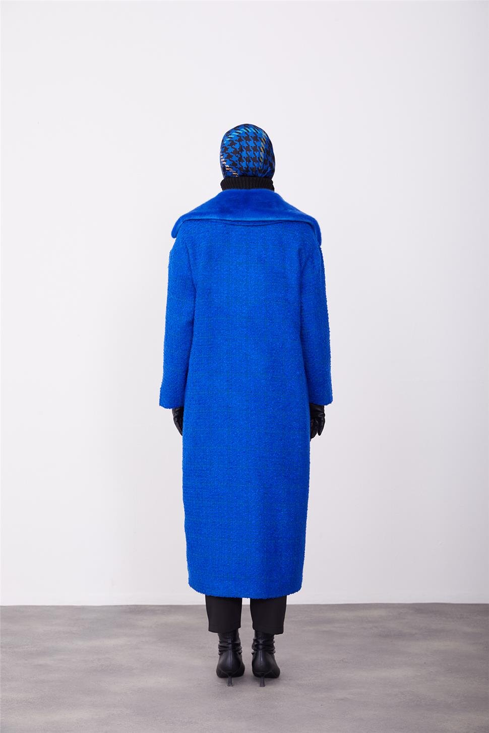 Armine Seyyar Kürklü Buklet Kaban 23K7224 Saks | Armine