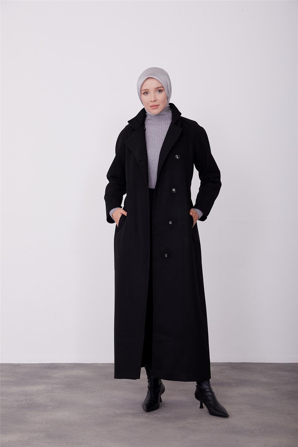 Armine Seyyar Yaka Apoletli Asimetrik Manto 23K8615 Siyah | Armine