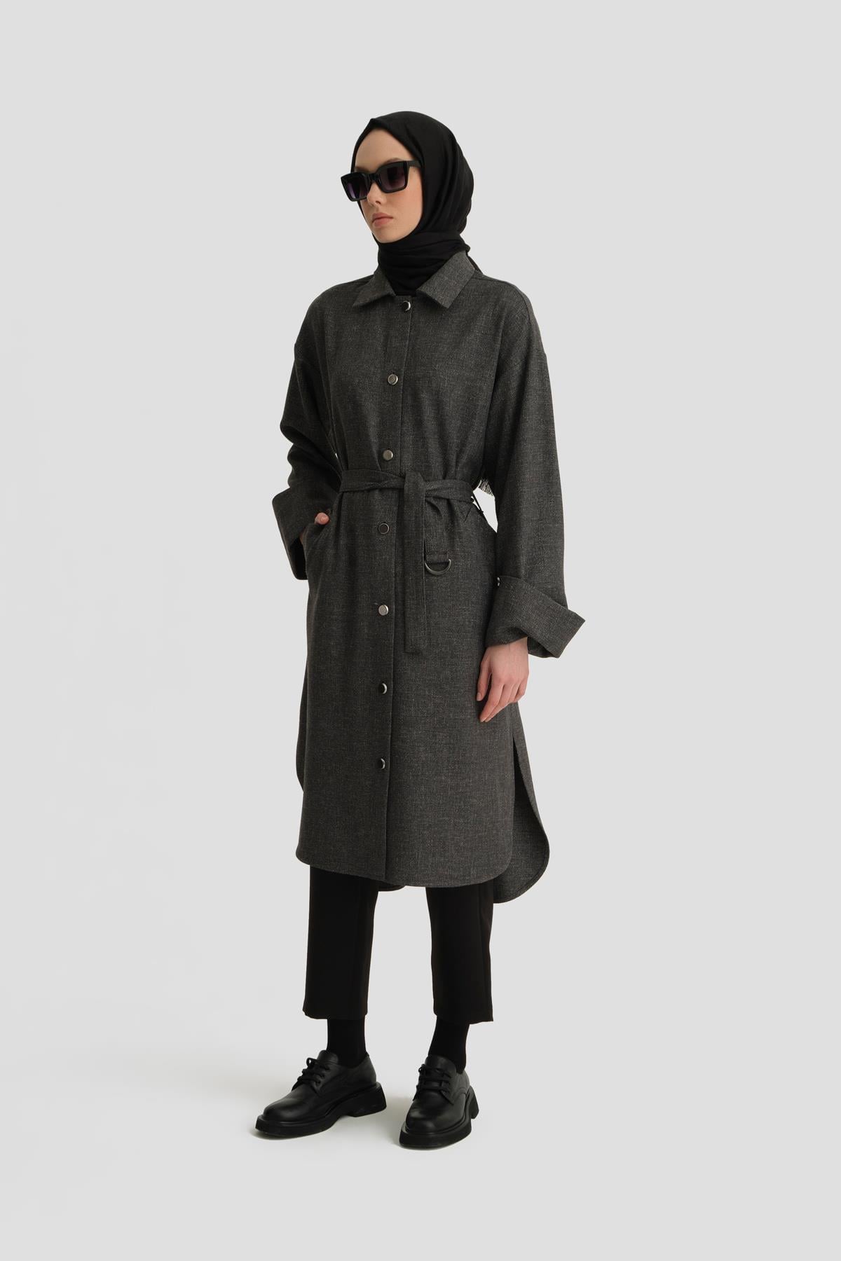 Armine Keten Karışımlı Giy Çık 24K5601 Gri Melanj | Armine