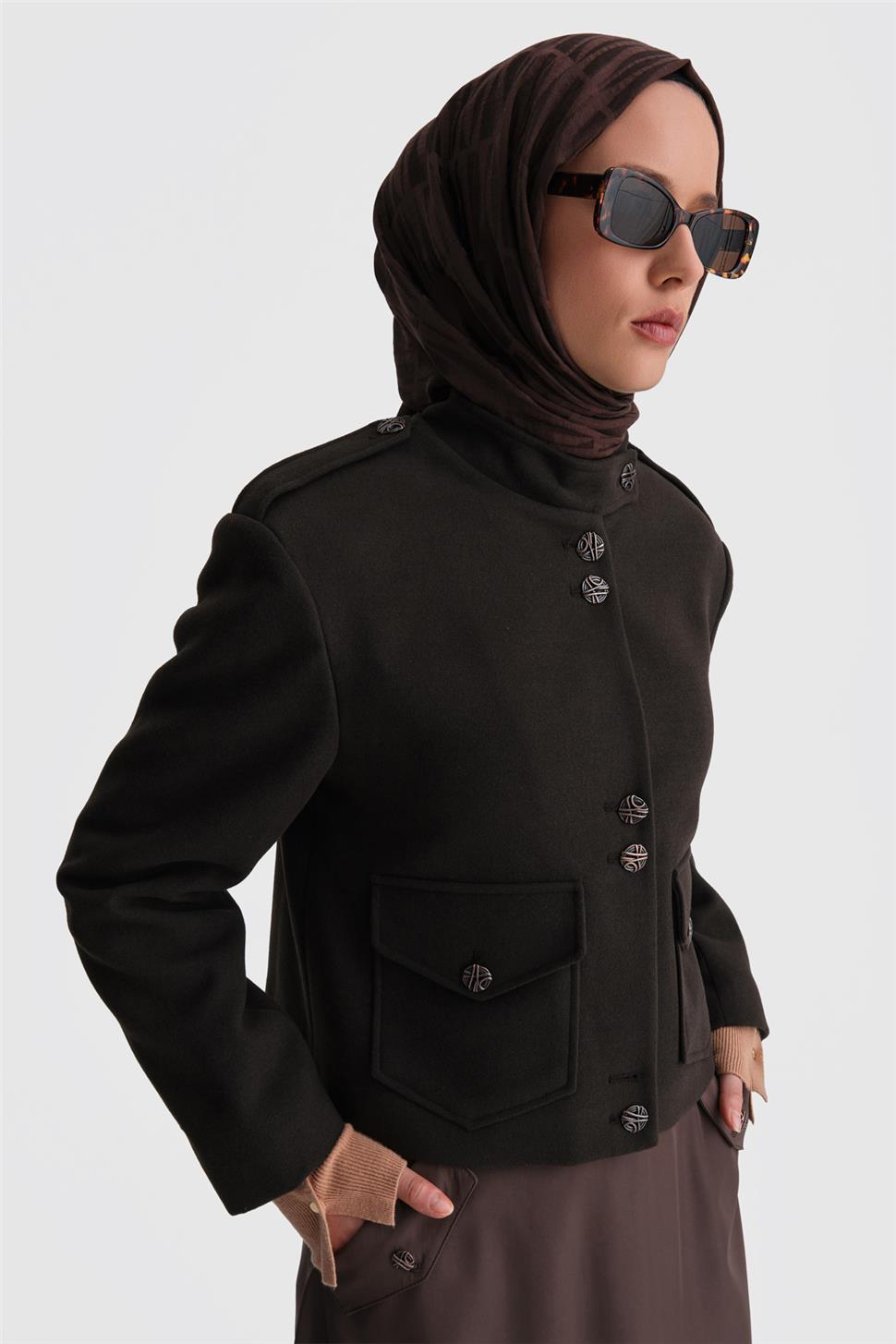 Armine Apoletli Ceket 24K5713 Kahverengi | Armine