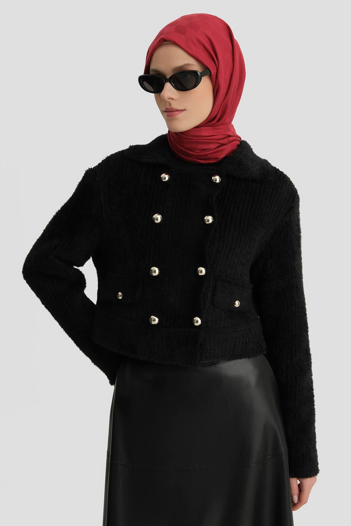 Armine Tüylü Triko Ceket 24K5718 Siyah | Armine