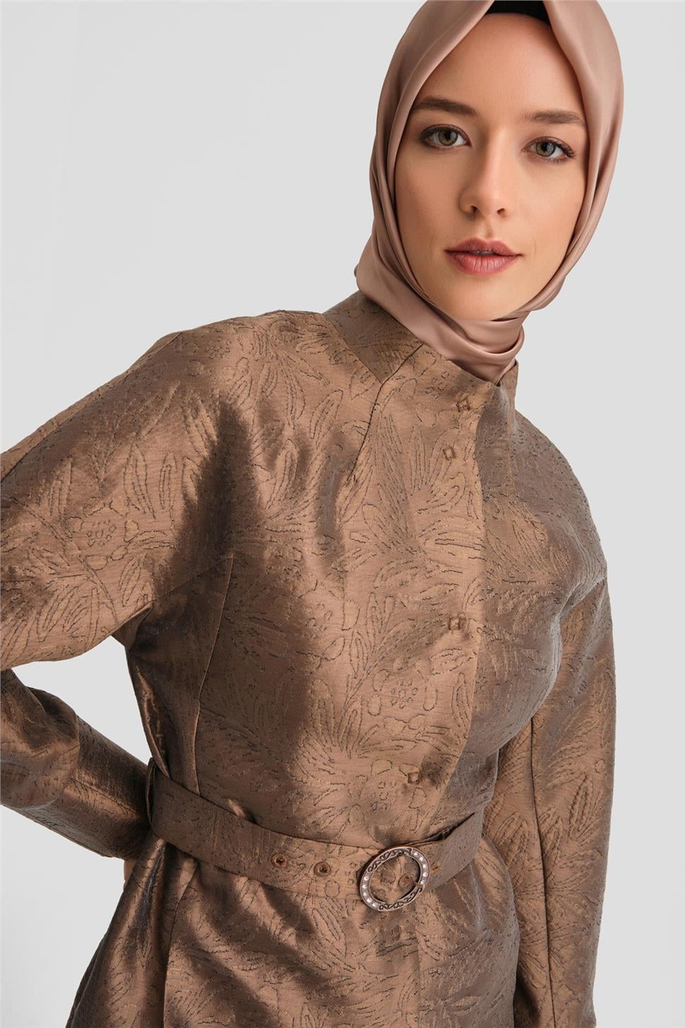 Armine Taşlı Tokalı Jakar Kap 24K7505 Bronz | Armine